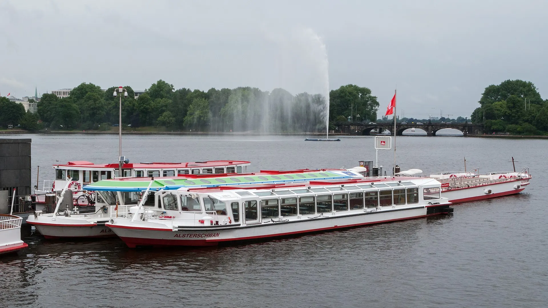 Ships on the Binnenalster, Hamburg, Germany